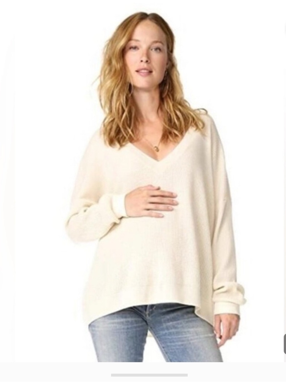 Hatch Cream Ivory Maternity V- Neck Sweater